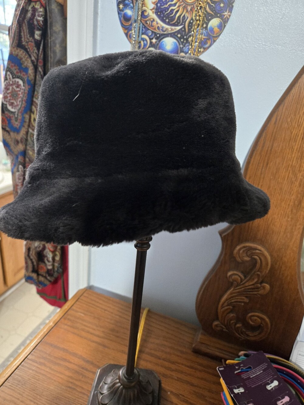 Black Faux Fur  Bucket Hat - Brand Unbranded